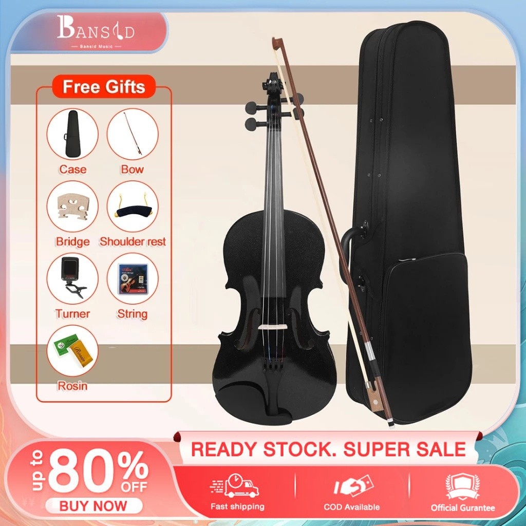 BANSID MUSIC 4/4 Violin Set Black Violin Original Pure Wood White Violin Instrument for Beginners
