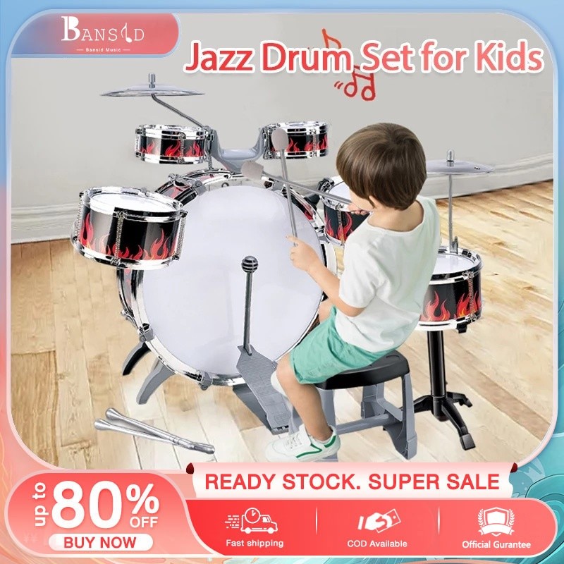 BANSID Jazz Drum Set Children Kids Toys 8 pcs Music Instrument Pretend Play Set for Kids