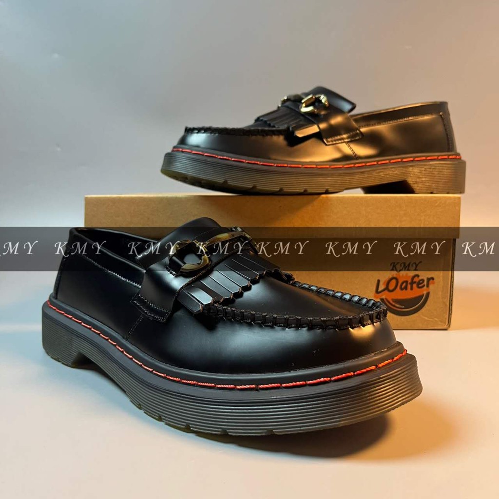 KMY NEW RED metal buckle loafers couple leather slip-on shoes fringe loafers cowhide men loafers
