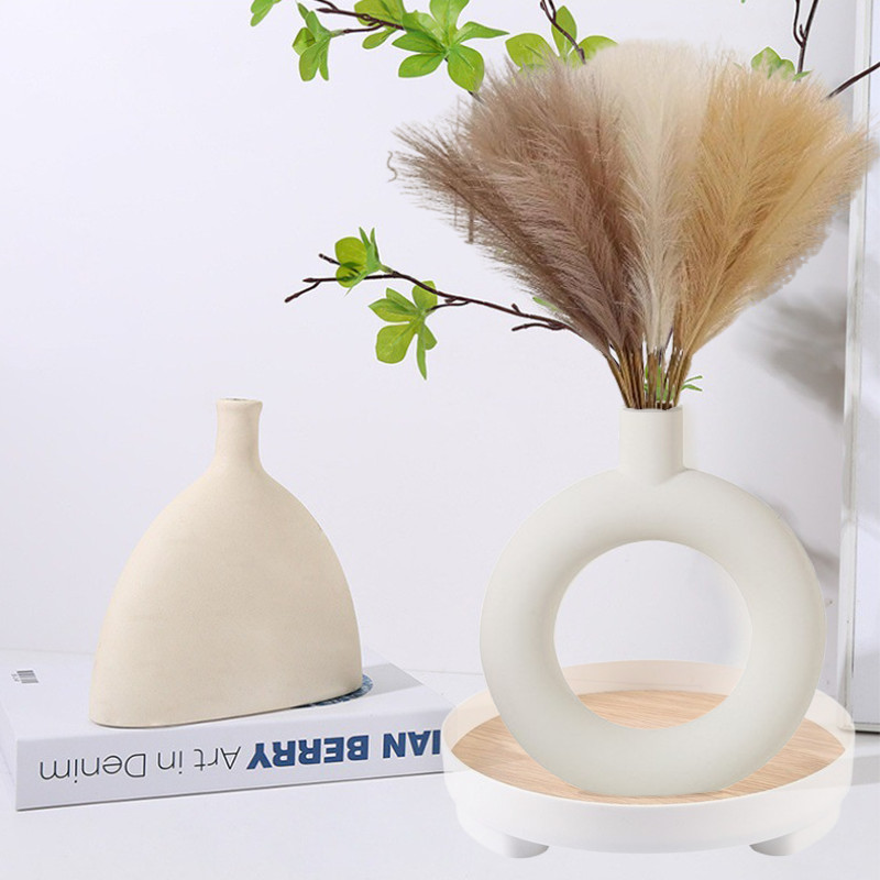 Nordic Modern White Ceramic Plastic Vase Desktop Center Decor Decorative Home Centerpieces Flower Va
