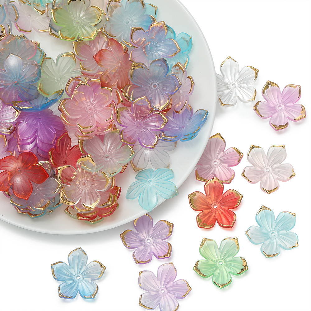 St.kunkka 50Pcs Acrylic Flower Beads Gilding Cherry Blossom Spacer Beads Flower Bead Base Can Be Use