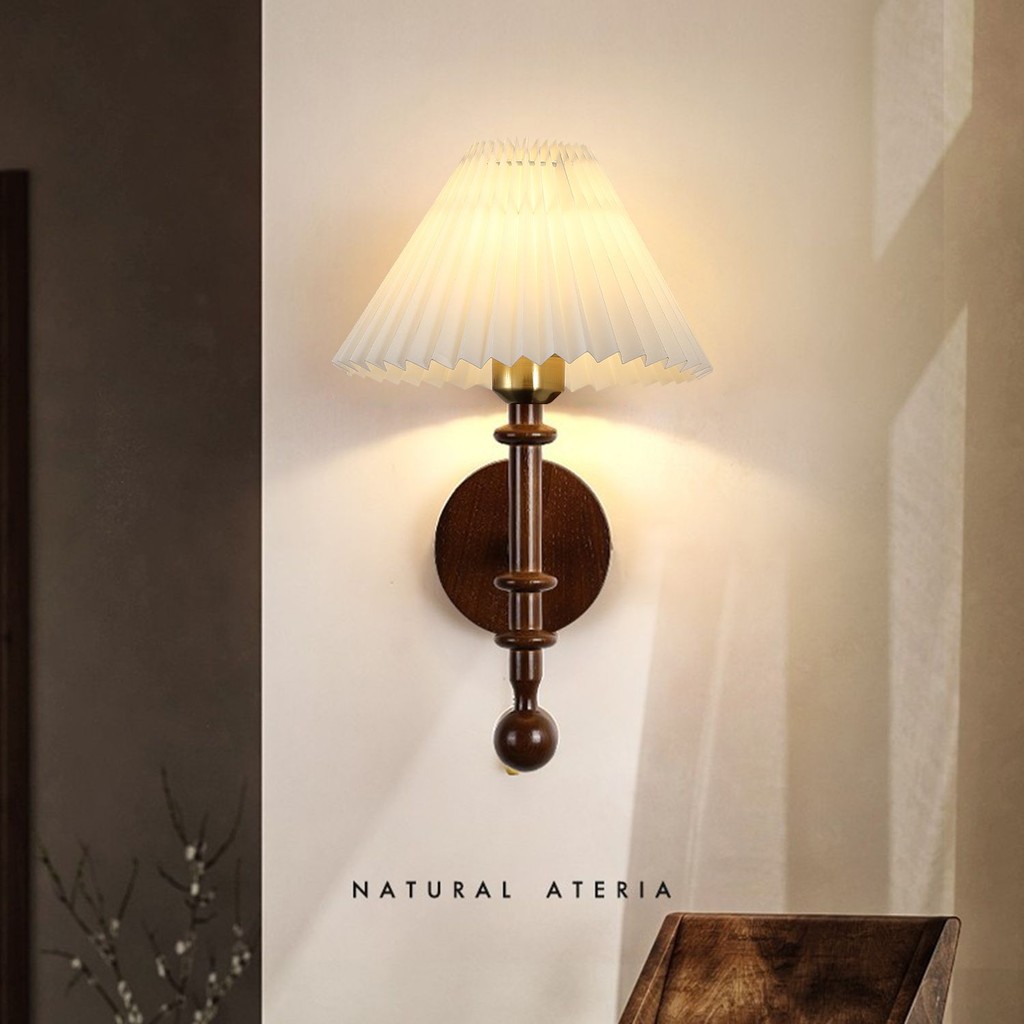 Retro Wooden Wall Light Indoor Bedroom Bedside Sconce Nordic Living Room Staircase Led Wall Lamp