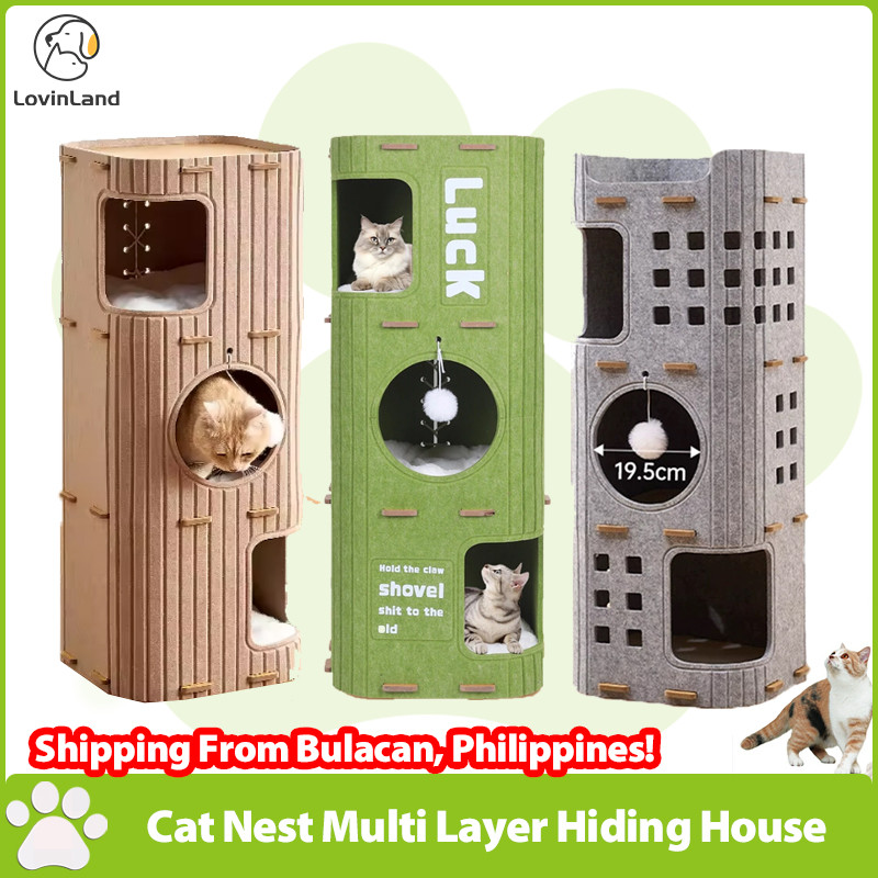Lovinland Cat Nest Multi Layer Hiding House Scratching Board Integrated Tree Hole Bucket Cats Bed