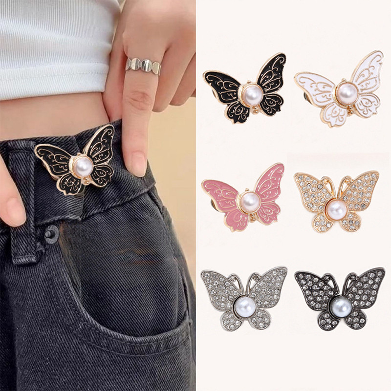 Pearl Butterfly Narrow-Waist Buckle Detachable Nail-Free Seam-Free Narrow-Waist Button Jeans Waist B