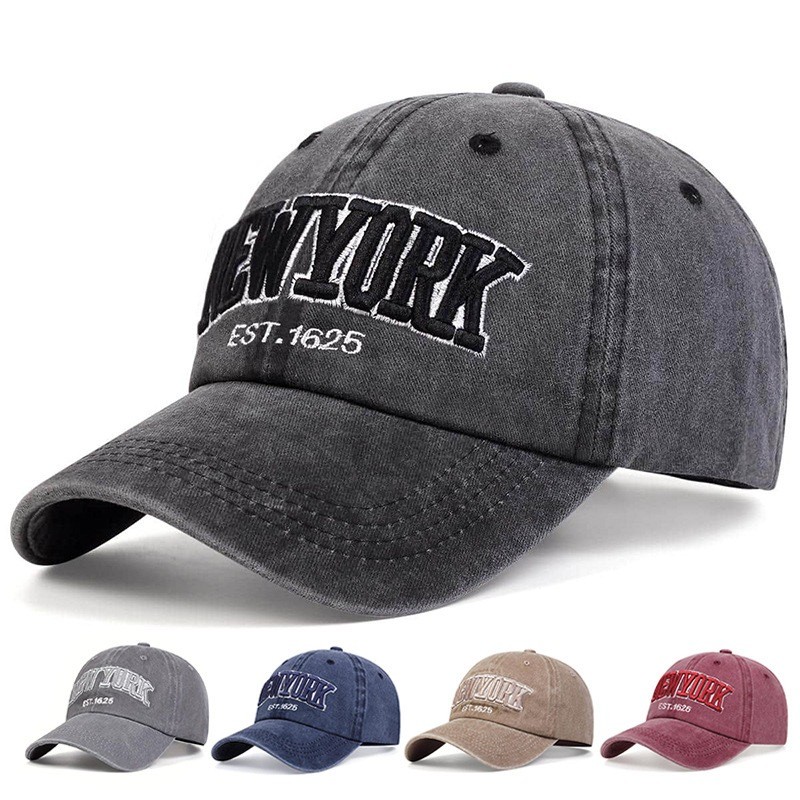 NewYork Old Retro Vintage Washed Korean Plain Baseball Cap Unisex Adjustable Cap