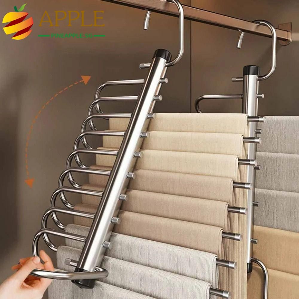 PINLESG Magic Pants Hanger, 5/9 Layer Space-Saving Folding Trousers Rack, Seamless Hanger Multi-Function Trouser Hanger