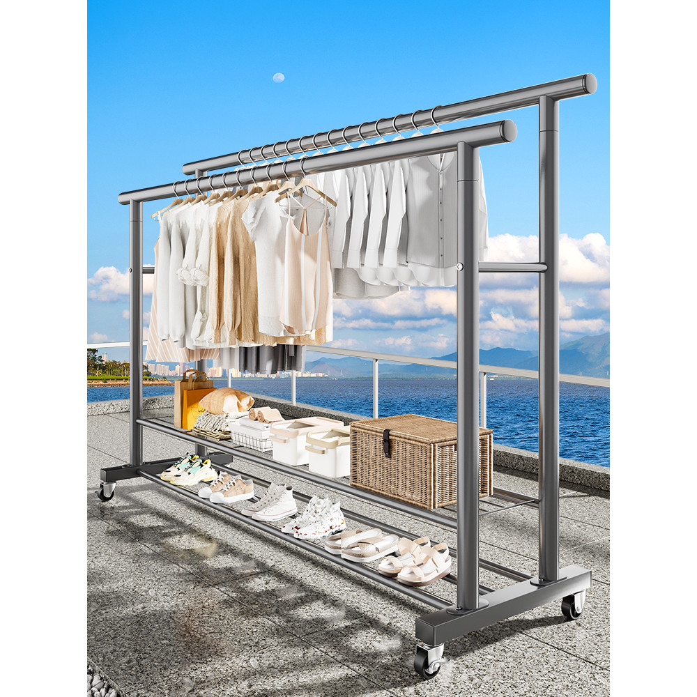 [48H Shipping] Gunmetal Simple Coat Rack Floor Indoor Clothes Rack Household Drying Rack Dormitory Clothes Drying Rack Bedroom Clothes Rack