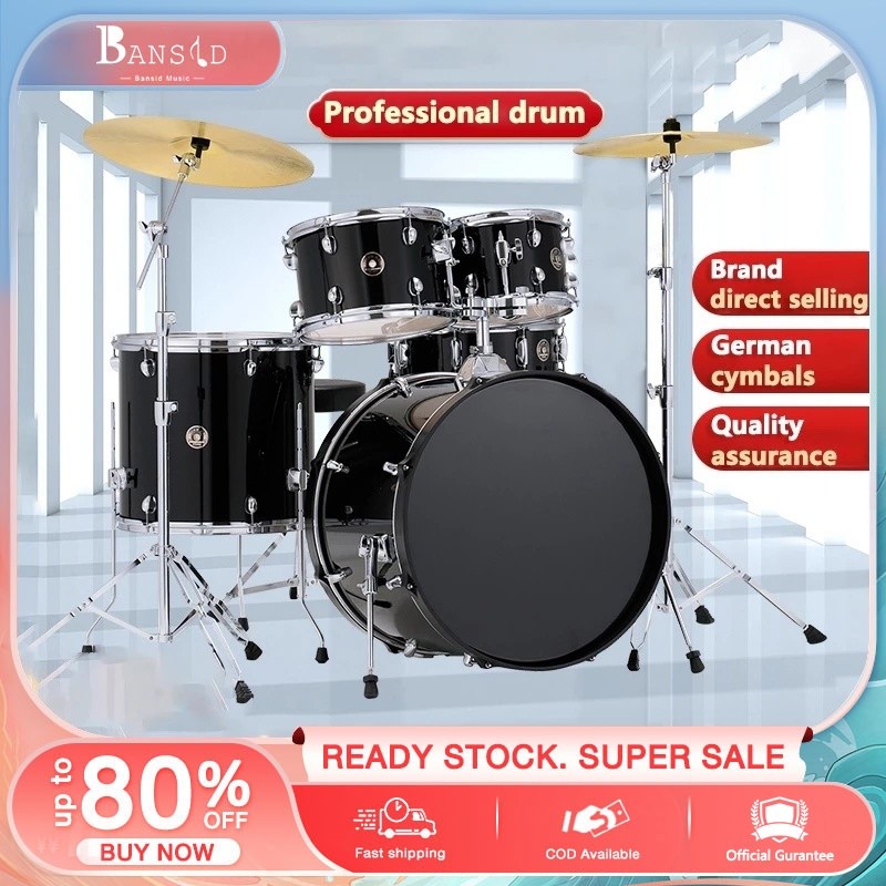 Bansid Music 5-Piece drum kit for beginners Self-starting drum kit for 5 people 2 drum cymbals