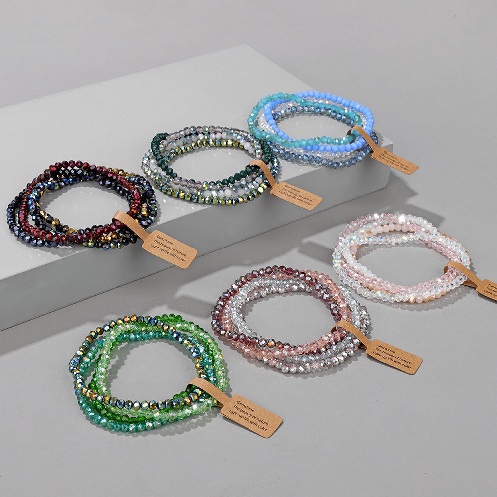 4 Pieces Set Bohemian Crystal Beads Bracelet For Women Girl Handmade Adjustable Rope Bangles Multi C