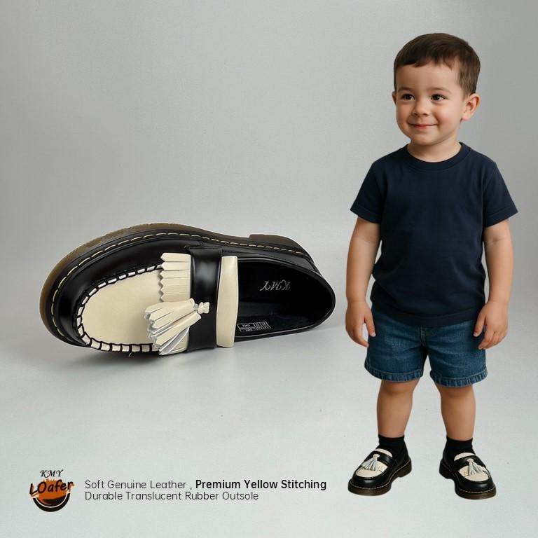 KMY two tone loafers for kids students loafers slip on child loafers school leather fashion shoes