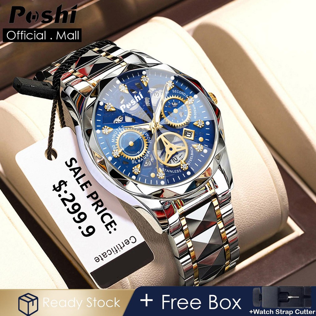 POSHI Original Men's Luxury Business Stainless Steel Gold Black New Style 2026 Waterproof Luminous Q