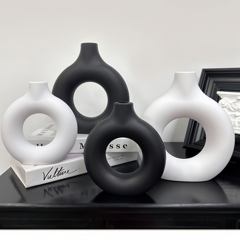 Nordic imitation ceramic plastic vase Doughnut shaped drop resistant vase Home desktop wedding decor