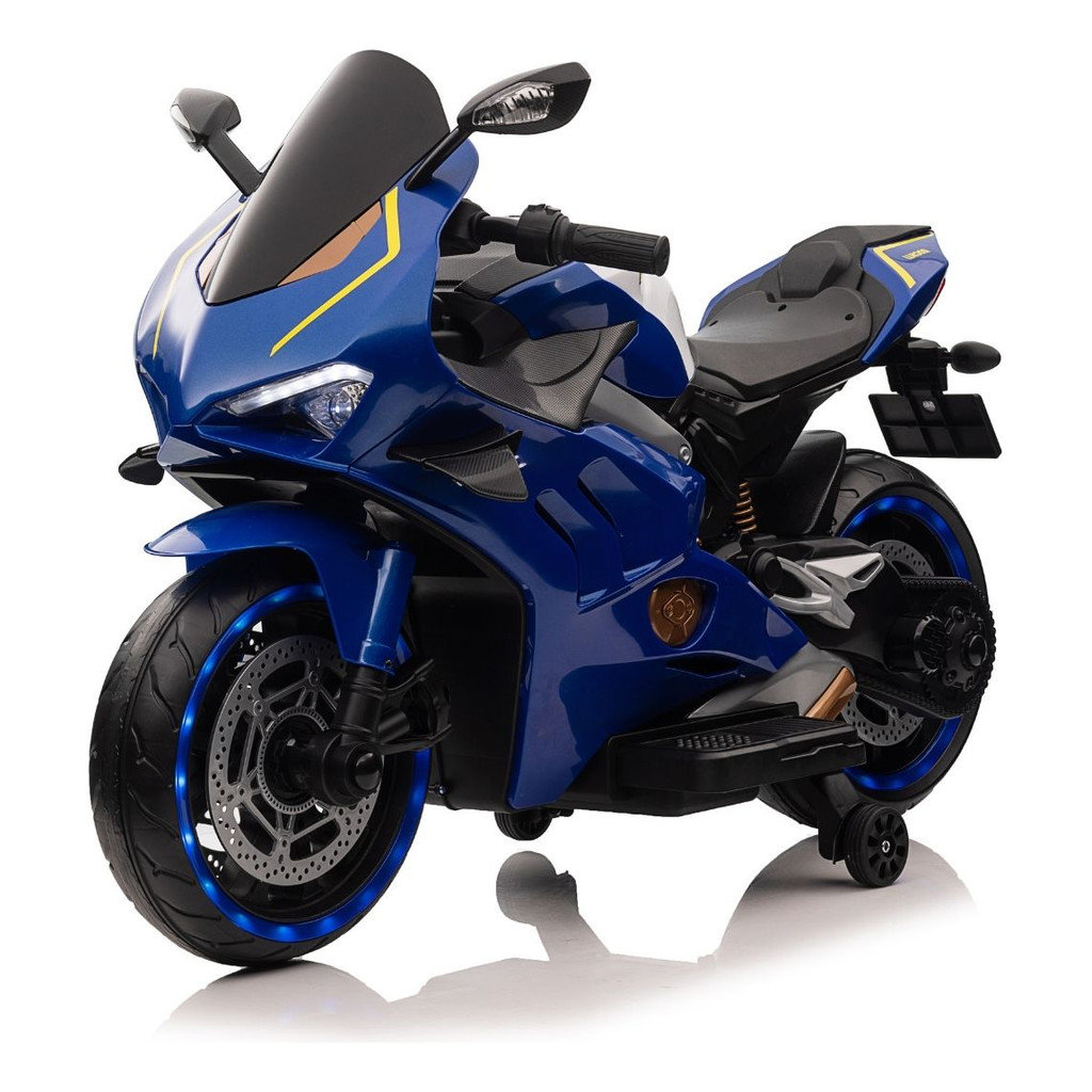 Mini Moto Elétrica Infantil Gigante Azul 24v Banco Couro E Luzes 110v/220v
