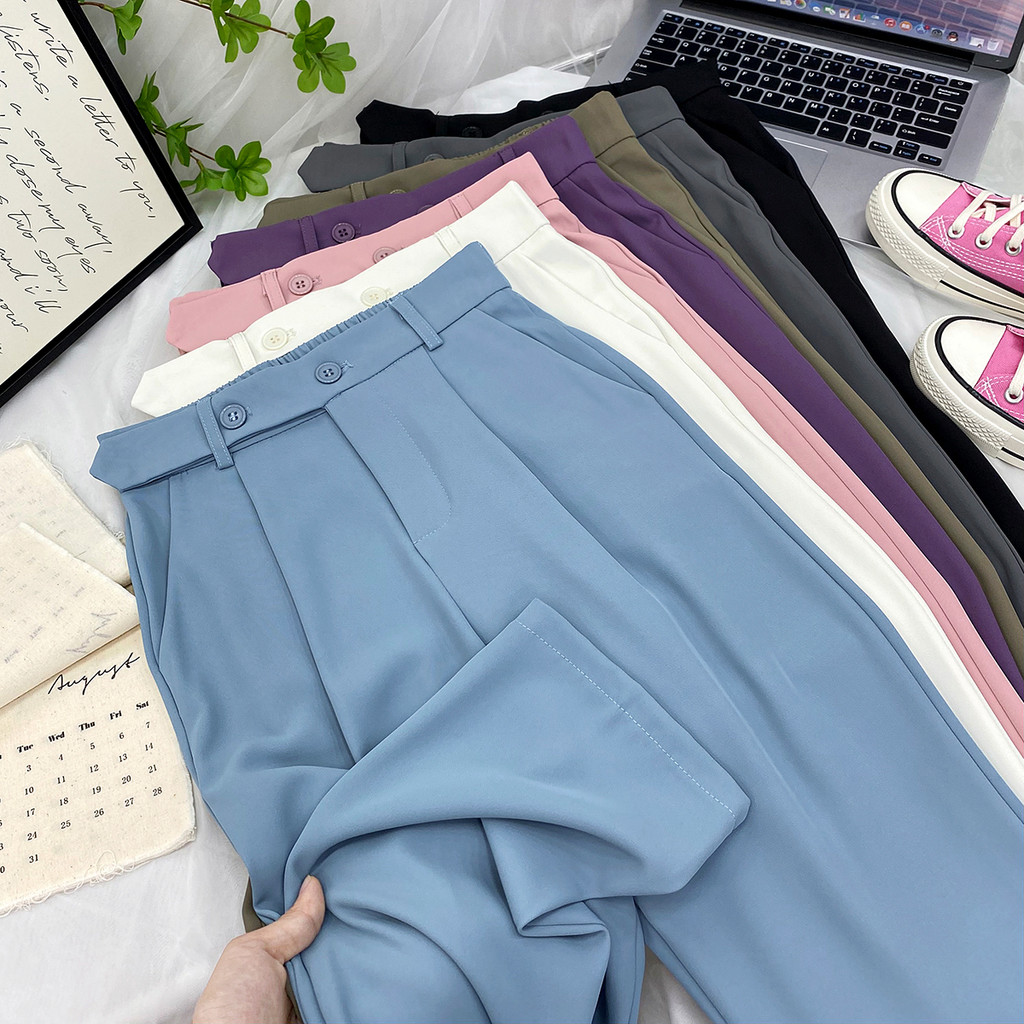 Ecokauer High Waist Vintage Trouser Slacks Pants 25-31 Double Buttons Wide-Leg Suit Pants