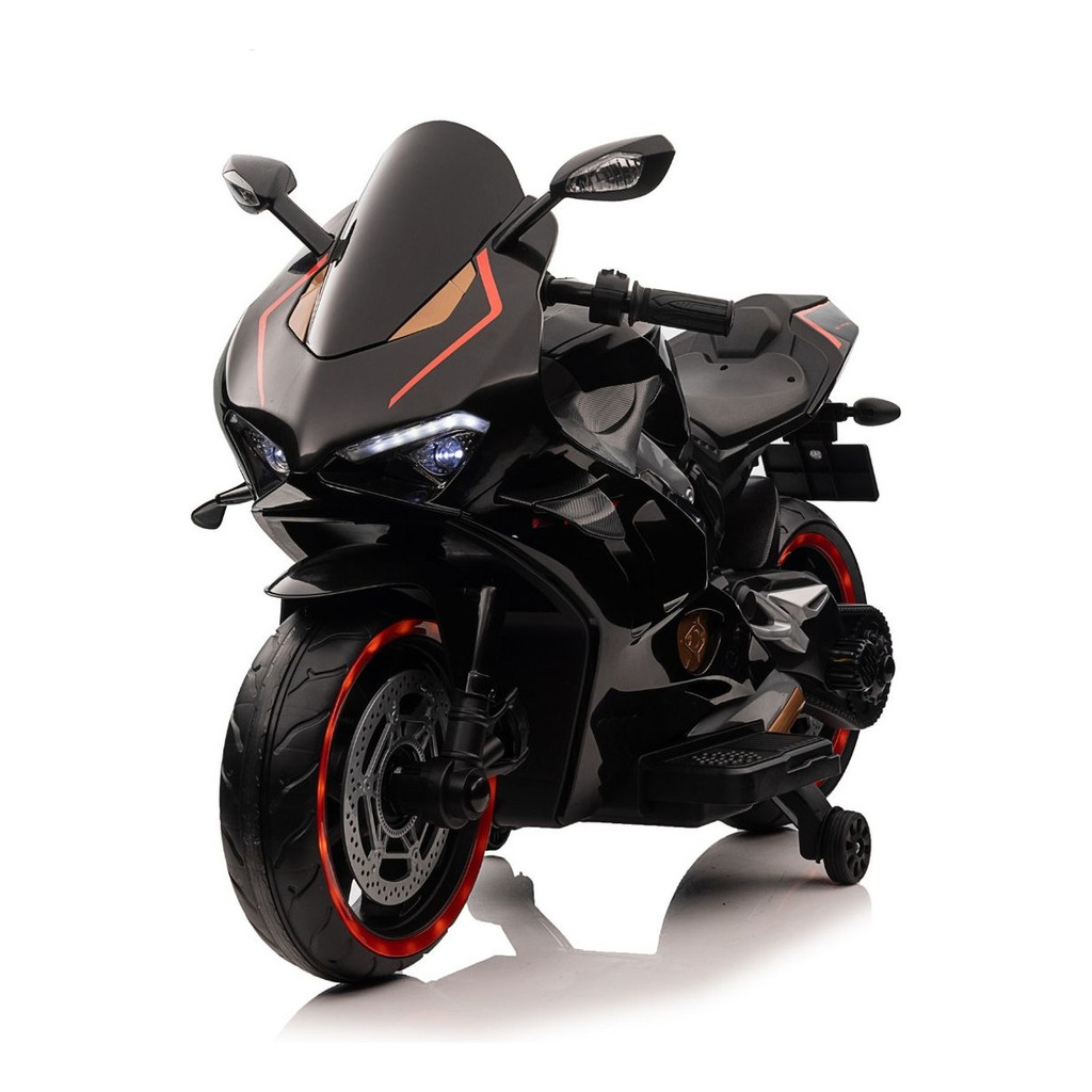 Mini Moto Elétrica Infantil Gigante Preto 24v Banco Couro E Luzes 110v/220v