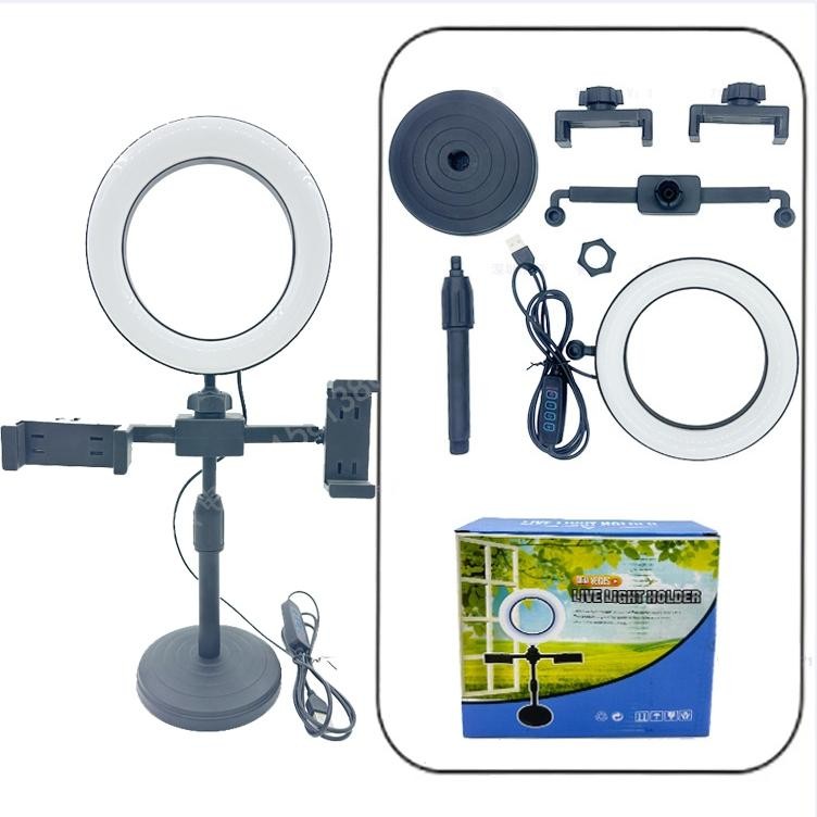 L6 4IN1 LED Ring Light 16cm/6inches Dual Mobile Phone Live Stand For Vlogging With 3 Different Color