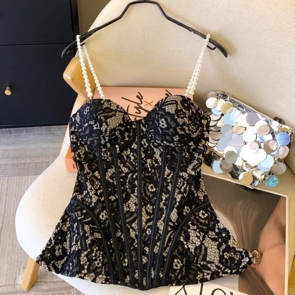 Áo yếm, ren ngọc trai, áo Vest dệt kim