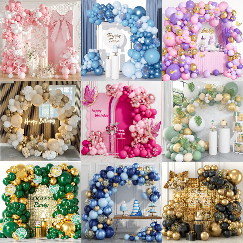 【Special Offers】Balloon Garland Arch Set Happy Birthday Decoration Set Pink Butterfly Blue Latex Bal
