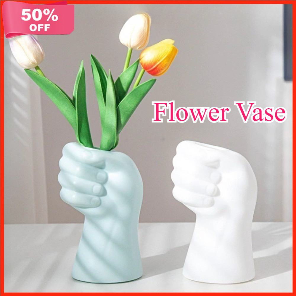 Creative White Hand Shape Flower Vase Handmade Plastic Flower Vase Desktop Ornament Home Decor