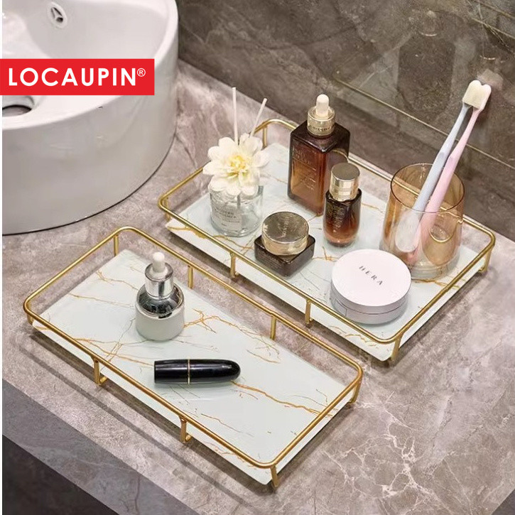 Locaupin Gold Makeup Organizer, 2-Tier Bathroom Counter Organizer for Dresser,Bathroom Organizer Countertop Organizers