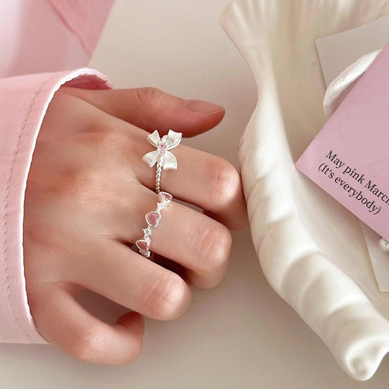 Trang sức ngón tay ánh sáng màu hồng zirconia, nơ điều chỉnh, sang trọng và thanh lịch