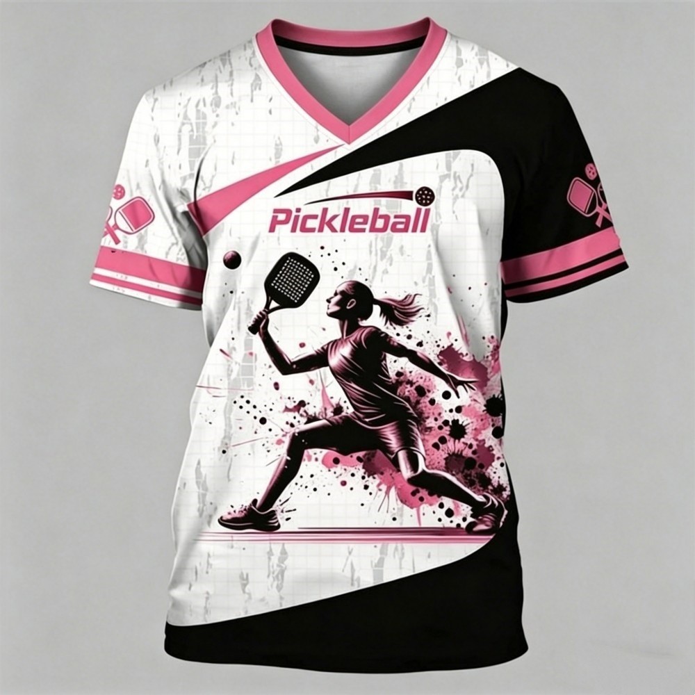 Pickleball Shirt For Womens Sports Casual Shirt V-neck Breathable Quick Drying Short Sleeved Outdoor