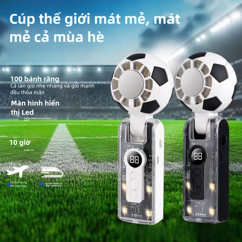 Quạt cầm tay bóng đá, Màn hình kỹ thuật số, Turbo siêu lớn 100 tốc độ, có thể gập lại