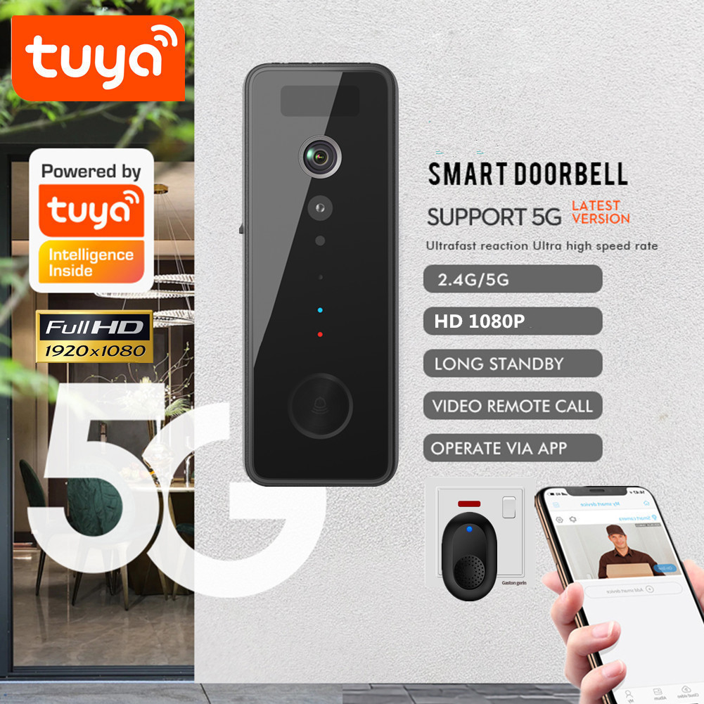 New 5G Wifi Doorbell Waterproof 1080P Tuya Smart Video Doorbell WIFI Wireless Door Bell Night Vision Smart Home Video Intercom Camera PIR