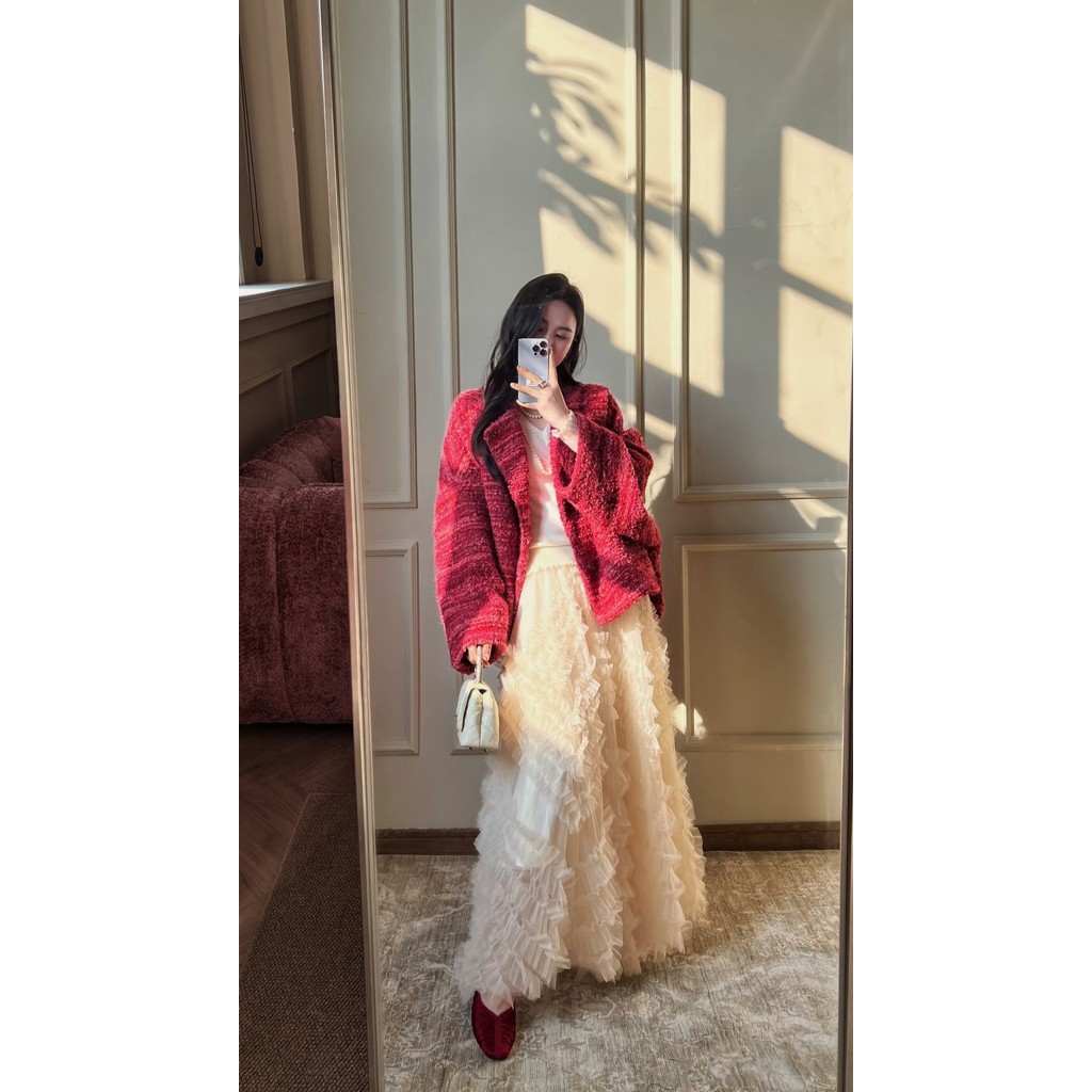 Váy xếp ly dài vải tuyn chất lượng cao, phù hợp dự tiệc