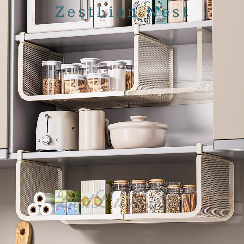 【SG‍】Retractable Hanging Rack for Kitchen, Spice Storage Basket, Cabinet Mounted Organizer (Easy Install)