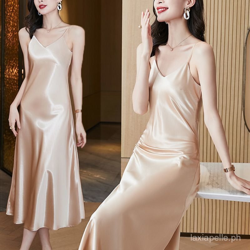 Plus Size Women Satin Spaghetti Strap Long Dress Elegant Formal Evening Party Gown