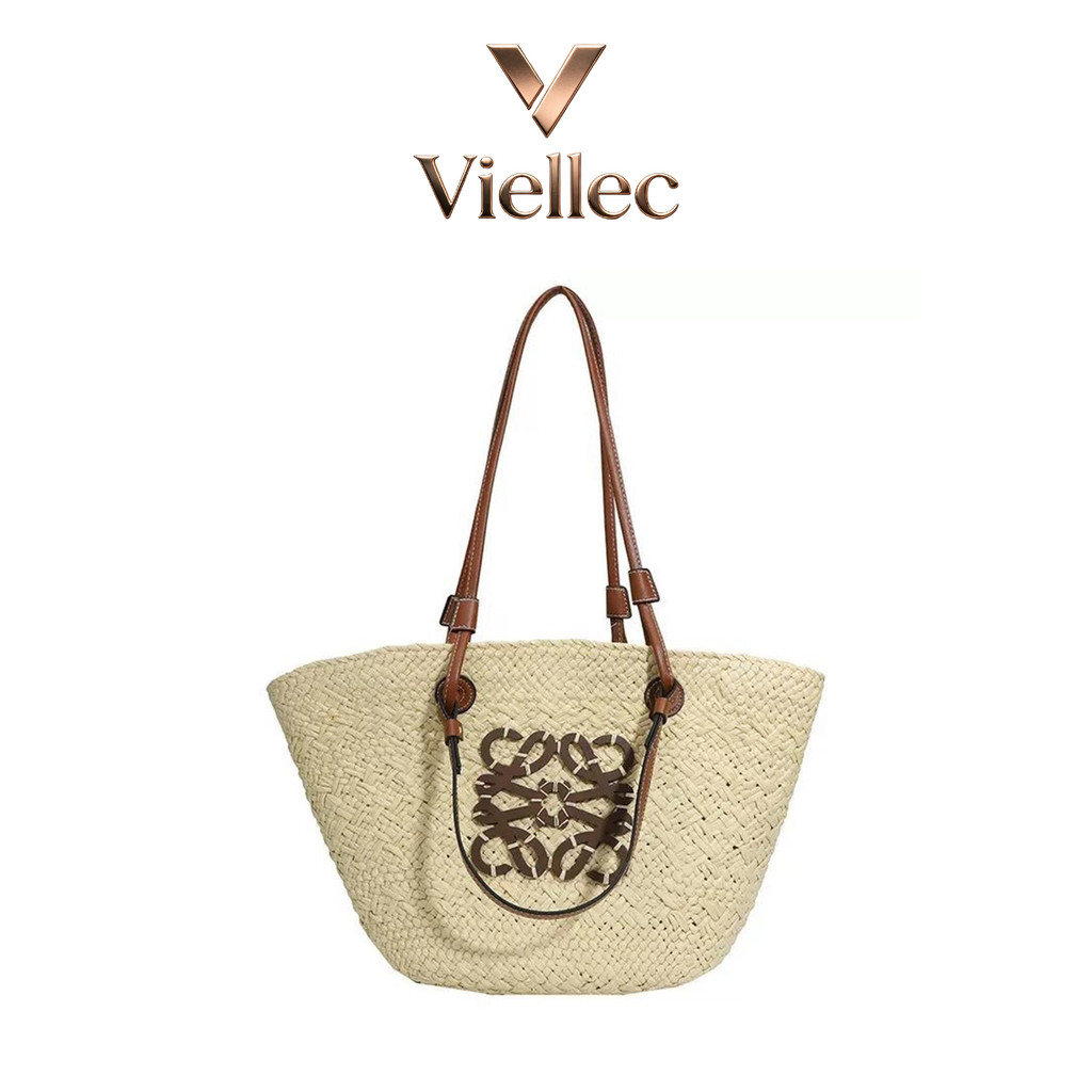 Viellec Túi Đeo Vai Túi Tote Túi Rơm Túi Dệt Tay Đi Biển Kỳ Nghỉ Đi Biển Túi Mây Túi Rơm