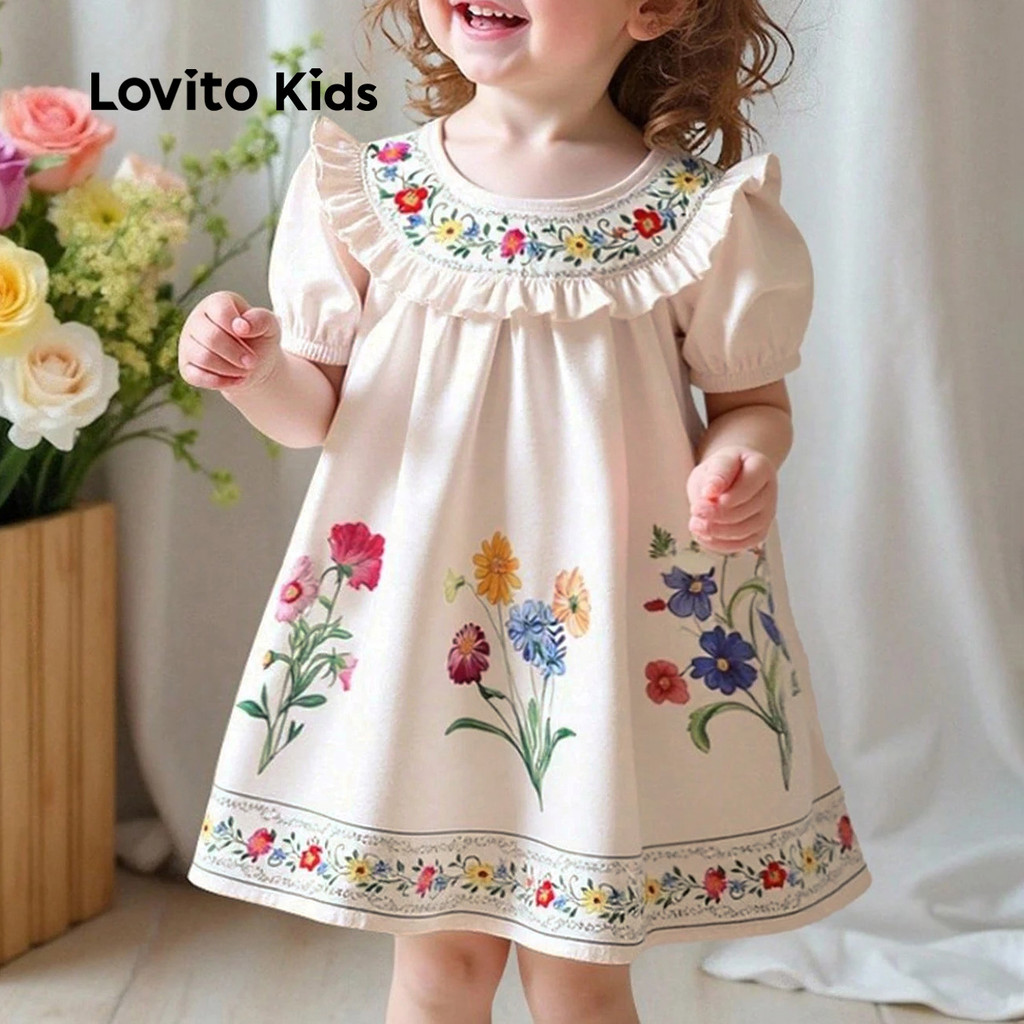 Lovito Kids Férias Vestido Fofo com Babado - Vestido de Primavera/verão para Menina L162LD221