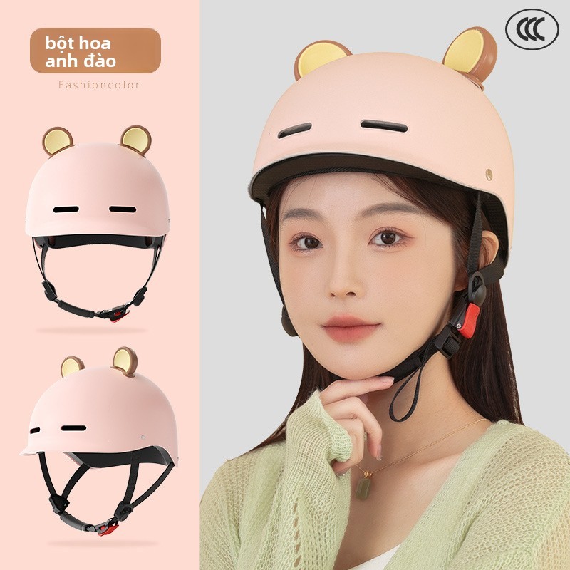 Mũ bảo hiểm nam nữ, Phụ kiện tai gấu dễ thương, Nhẹ thoáng khí, Đa năng bốn mùa