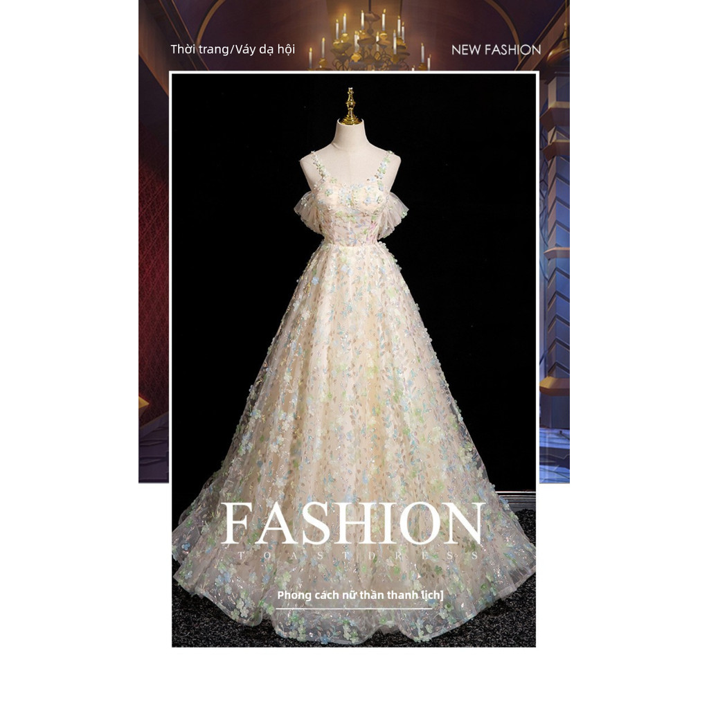 Váy dạ hội Champagne một vai, váy Pettiskirt