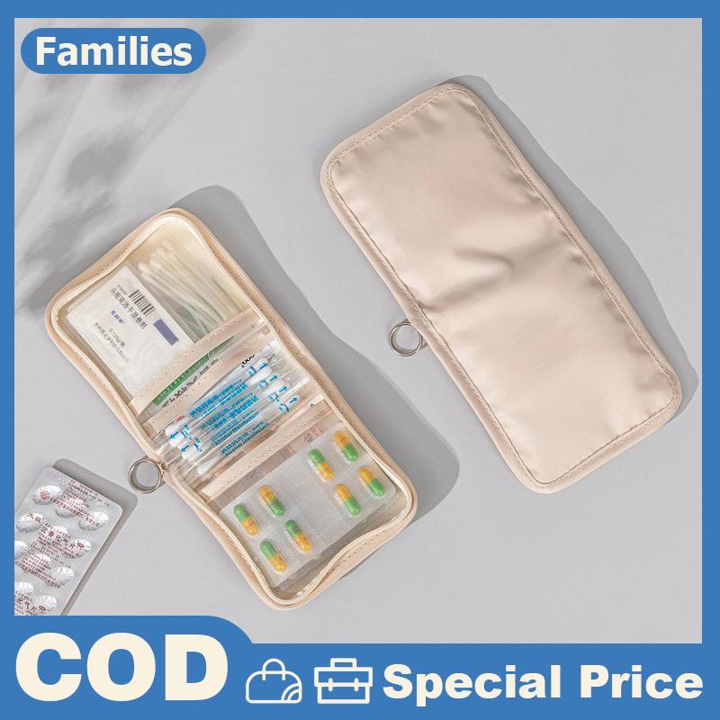Families> Mini Medical Pouch Portable Foldable Large Opening With Zip Sort First Aid Kit Outdoor Tra