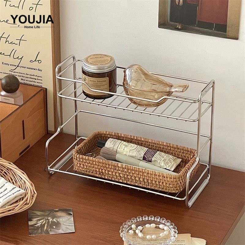 YOUJIA Stainless Steel Shelf Double Layer Storage Rack Rustproof Organizer for Kitchen Bathroom