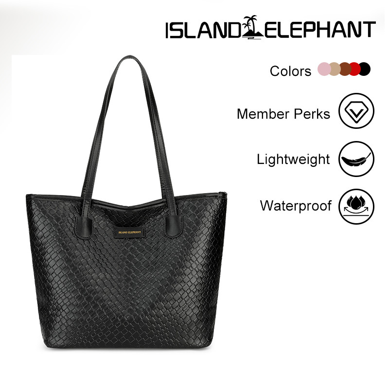 ISLAND ELEPHANT Women's Large PU Leather Tote Bag – Adjustable Shoulder | Crocodile texture Design