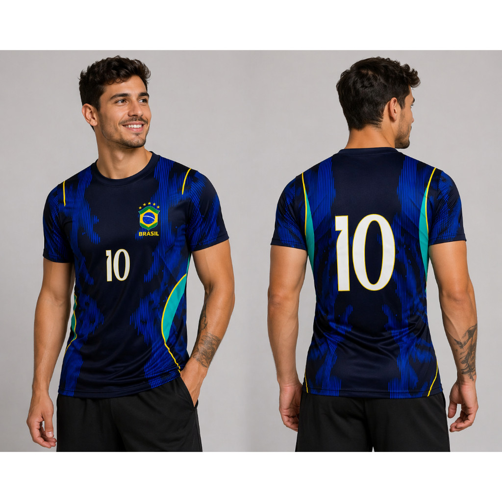 Camisa Azul Brasil Copa Masculina Bordado Nova 2026