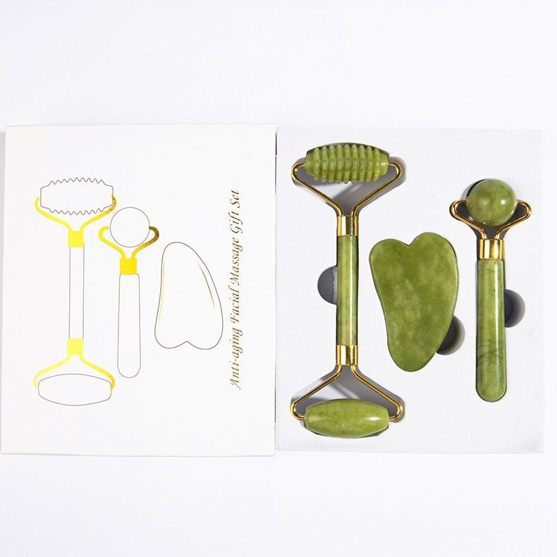 Ready Stock Natural Jade Beauty Device Double-Headed Roller Jade Roller Facial Massage Beauty Device Foreign Trade Hua Fei Same Style Jade Roller
