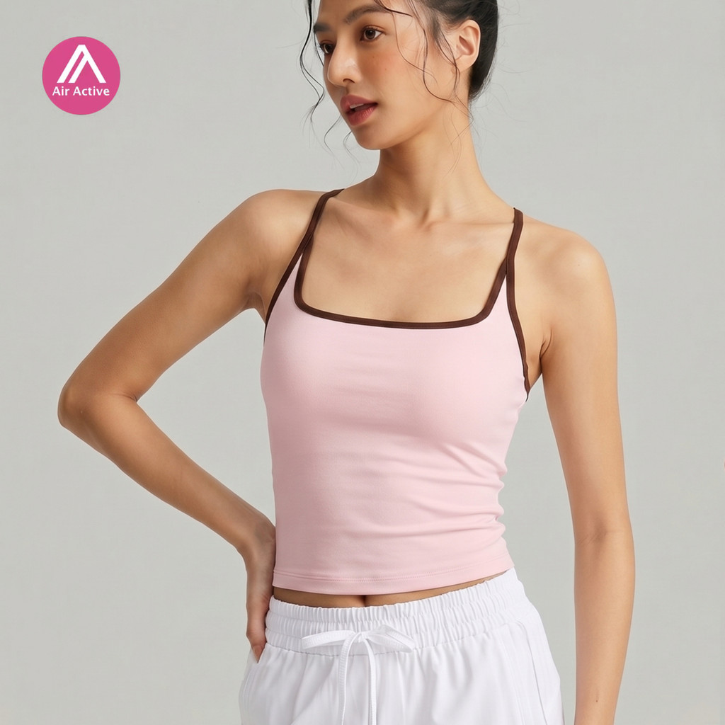 AirActive Sports Crop Top Padded Yoga Sports Bra Fixed Pads Racer Back Moisture-wicking