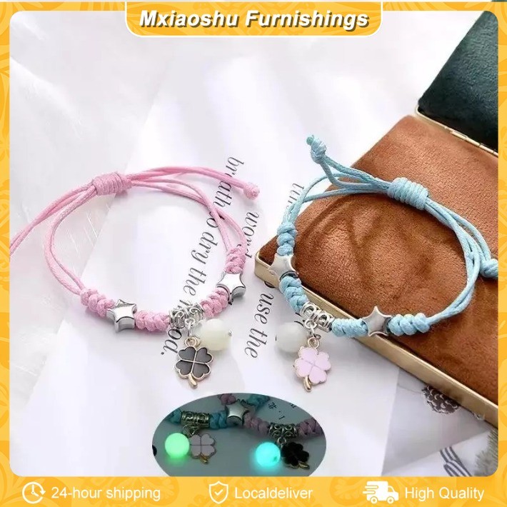 2Pcs Luminous Couple Bracelets, Adjustable Glow-in-the-Dark Wristbands for Men & Women