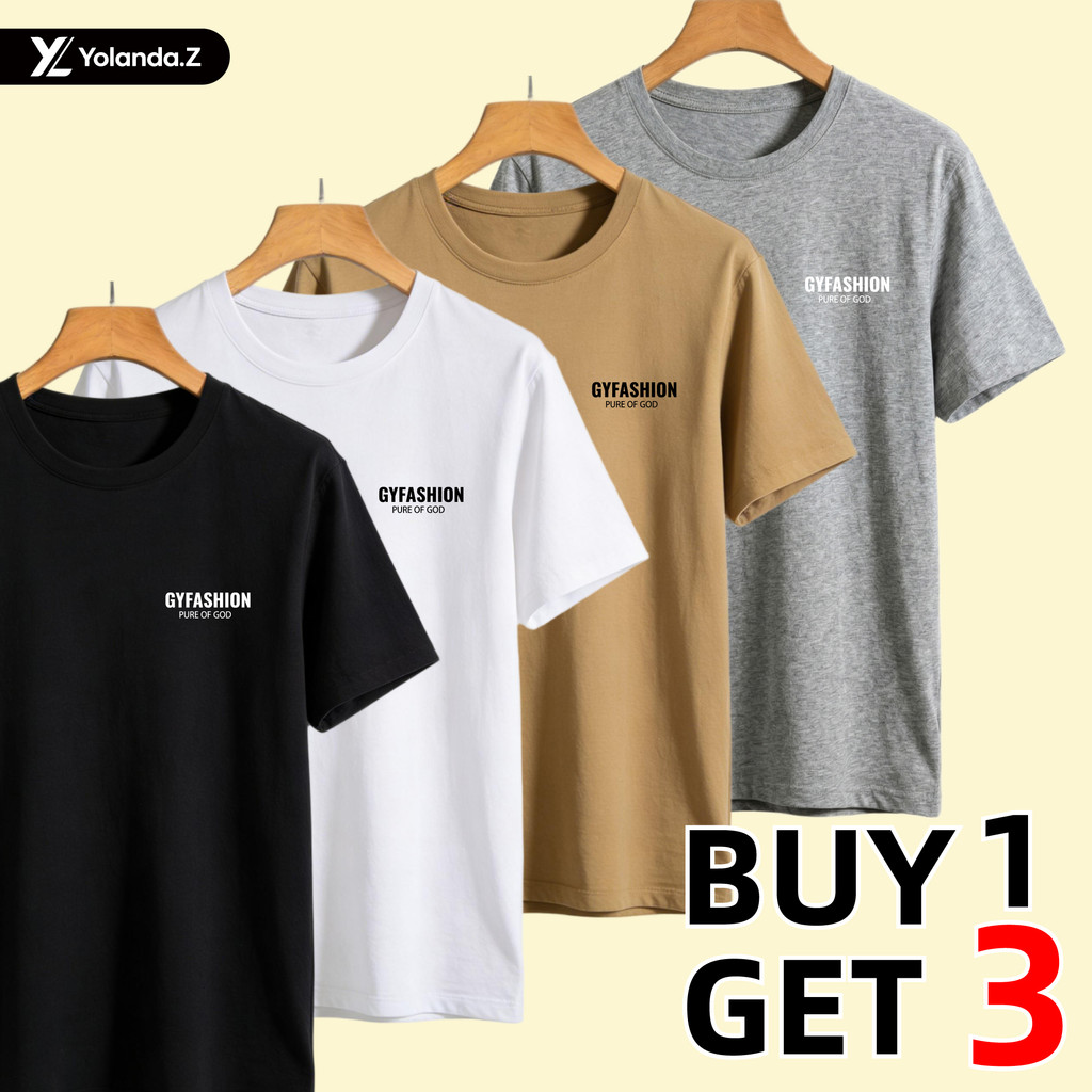 【Buy 1 Get 3】 Plain Shirt Tshirt for men Clothes Menswear Top Streetwear Round Neck Short Sleeve