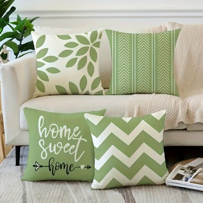 4Pcs Green Geometric Print Pillow Case 40/45/50cm - Pattern Cushion Cover with Zip