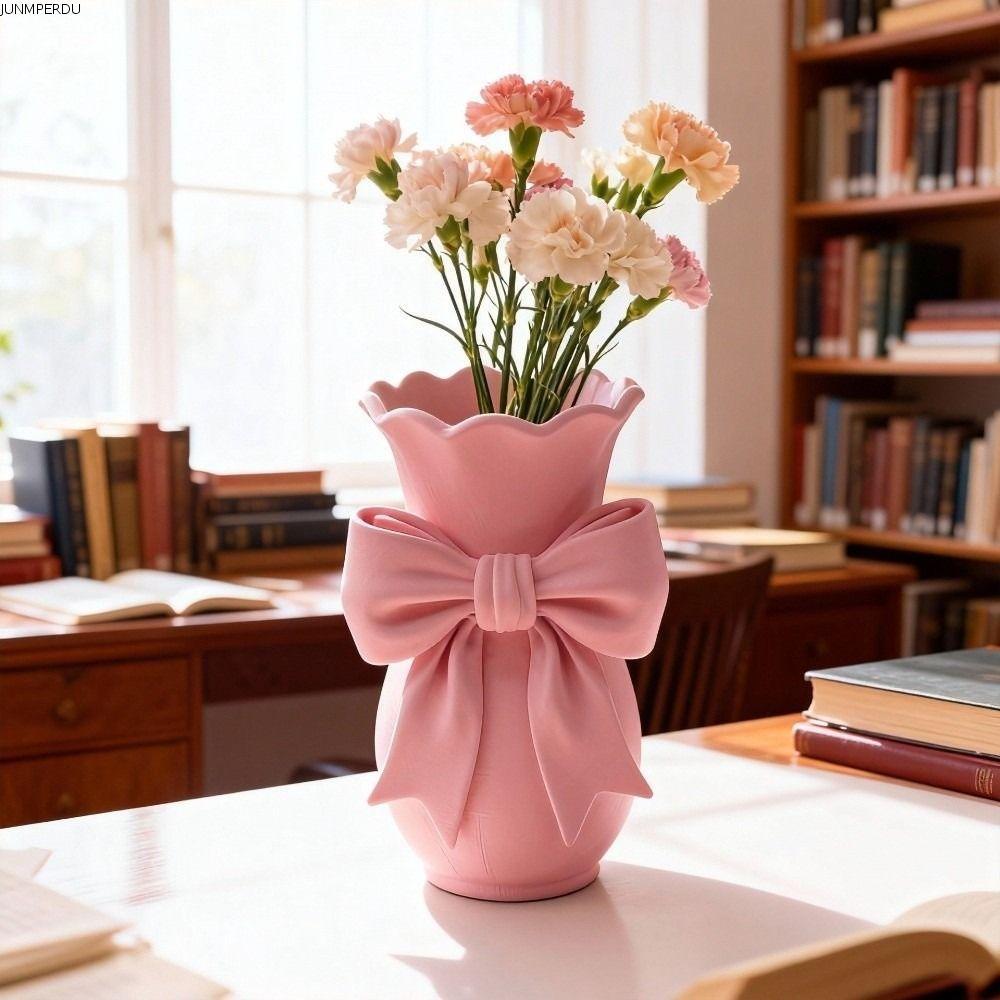 JUNMPERRD Pink Bow Flower Vases, Twisted Design Elegant Style Flower Arrangement Container, Nordic S