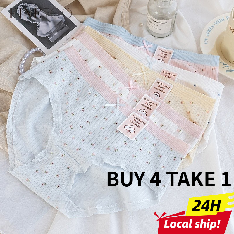 FINETOO 5Pcs/Set Cotton Panties for Women Full Coverage Underwear Mid-Waist Antibacterial Briefs