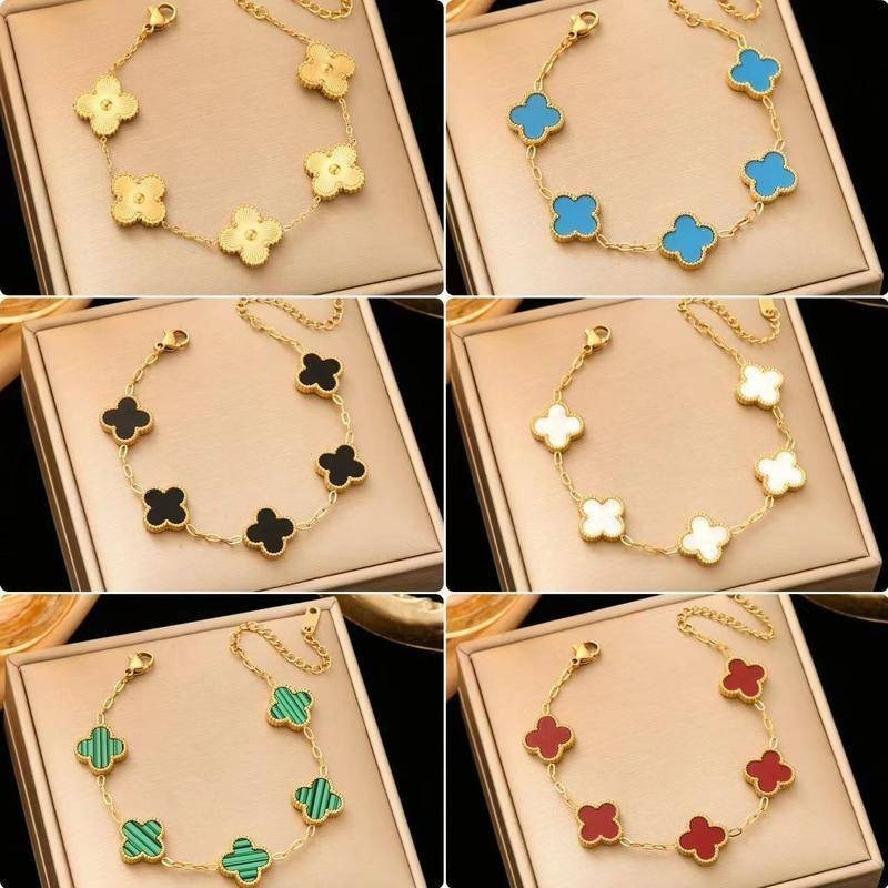 Fashion Jewelry Golden Bracelet for Girl Woman Non Fading Pawnable Four Leaf Clover Lucky Charm