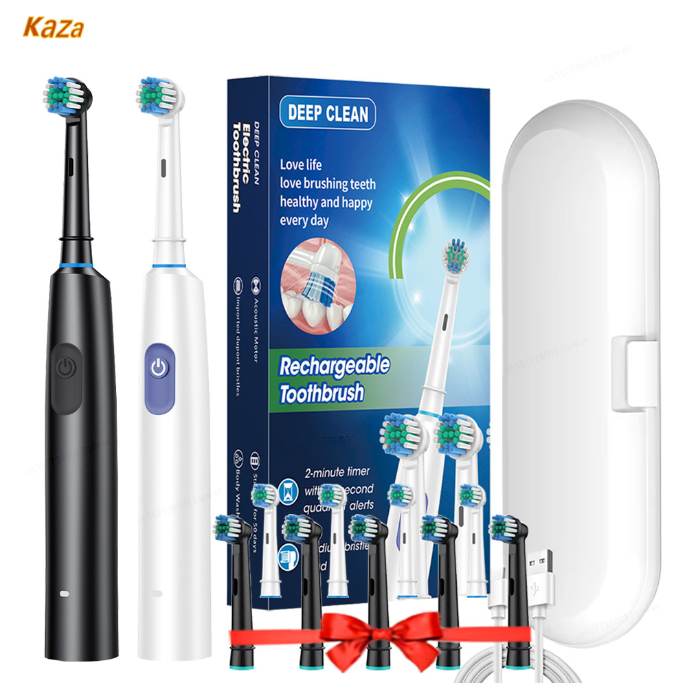 Deep Clean Electric Toothbrush Rotary Cleaning Teeth Brush Waterproof Timer Rechargeable 8 Head