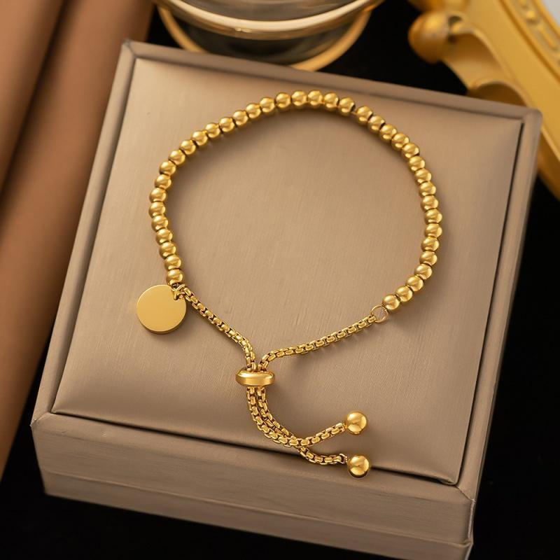 4MM Round Bead Stainless Steel Minimalist Retro Fashion Adjustable Bracelet