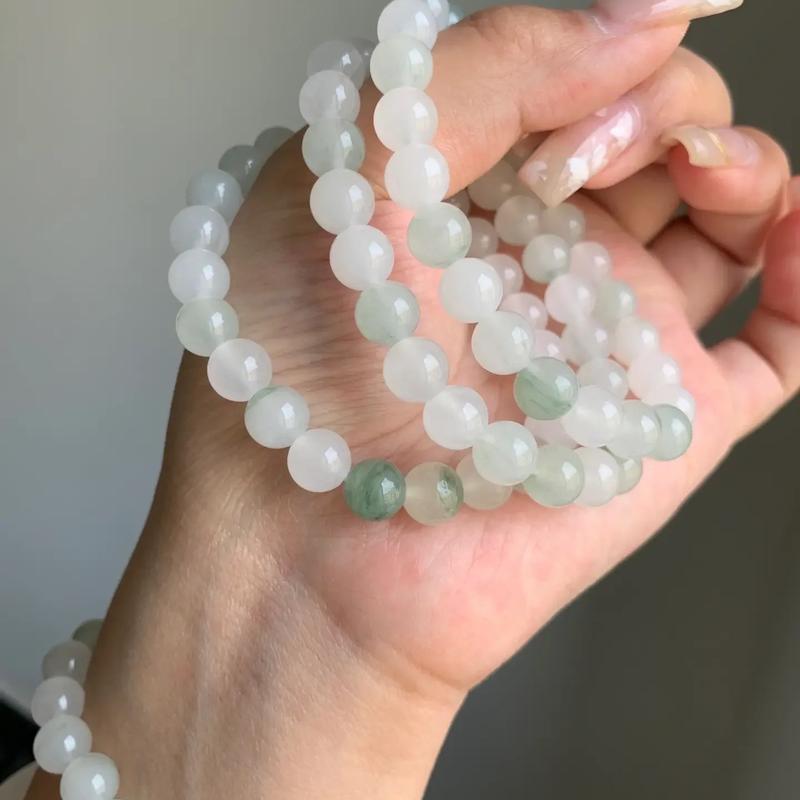 Vòng Tay Chuỗi Hạt 6mm Trang Sức N.gọ.c Xanh Trắng Thanh Khiết Hạt 6mm Thiết Kế Thanh Khiết Phù Hợp Nam Nữ